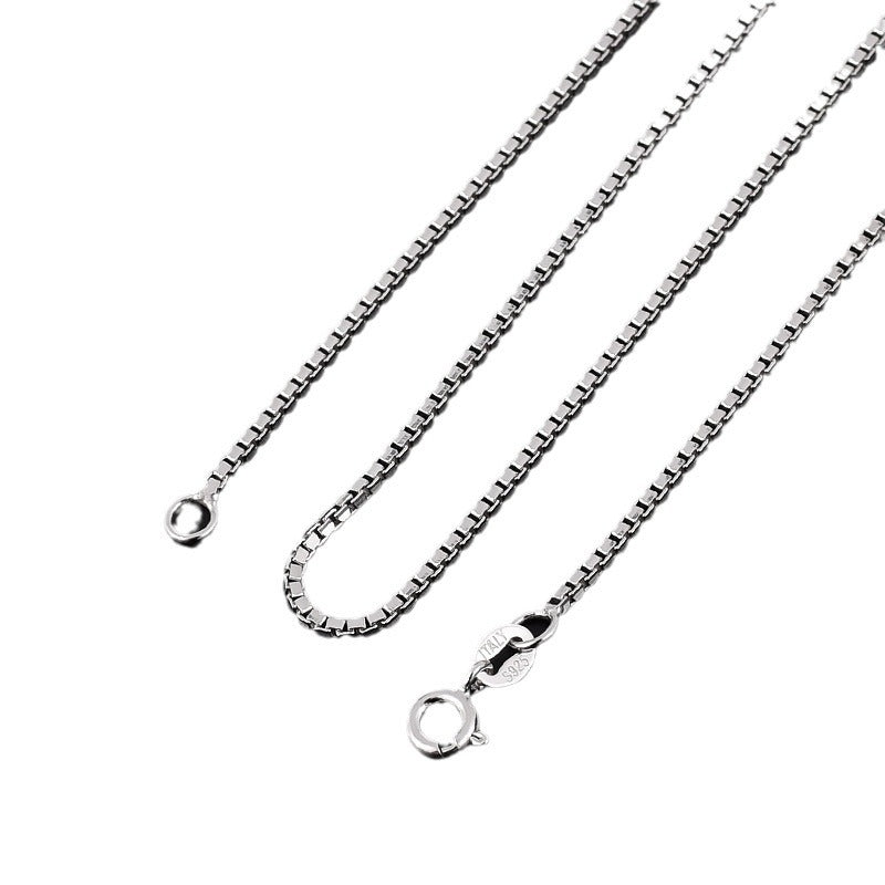 Polished Finish Casual Hip Hop Style JewelryGeometric Square Box Chain Necklace Solid 925 Sterling Silver Minimalist Unisex Long Chain Necklace