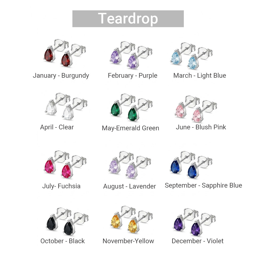 925 Sterling Silver Personalized Birthstone Earrings - Custom Women Dainty Multi Shape CZ Stud Earring