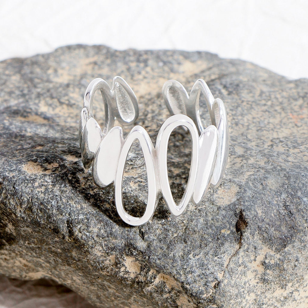 Lady Irregular Hollow Waterdrop Shape 925 Sterling Silver Adjustable Ring