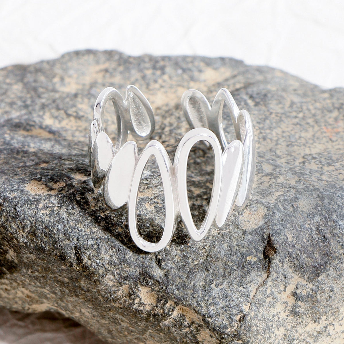 Lady Irregular Hollow Waterdrop Shape 925 Sterling Silver Adjustable Ring