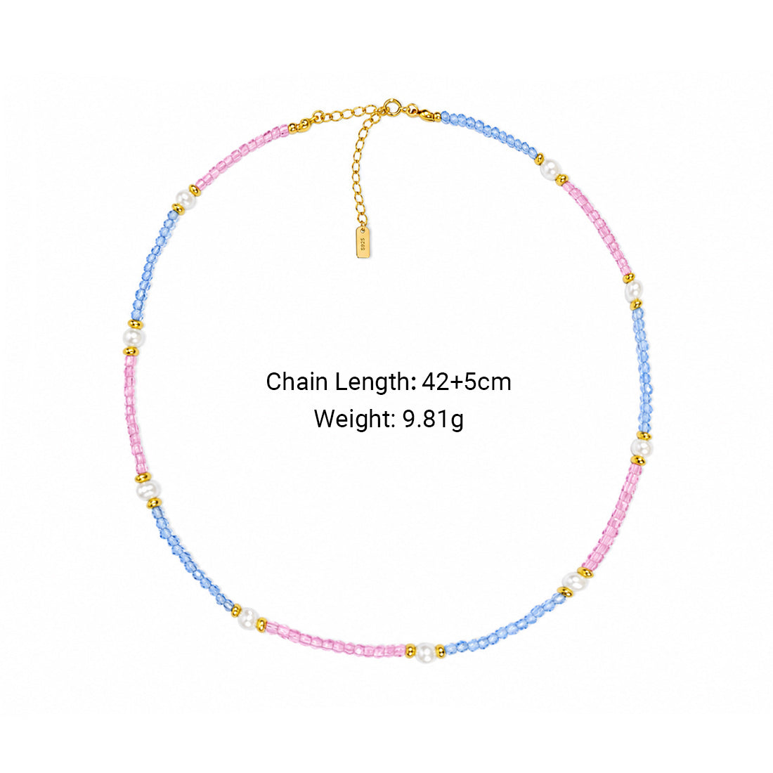 Pink Blue Cubic Zirconia Topaz Pearl Beaded Strand Hypoallergenic Fashion Jewellery Gift 925 Sterling Silver Necklace