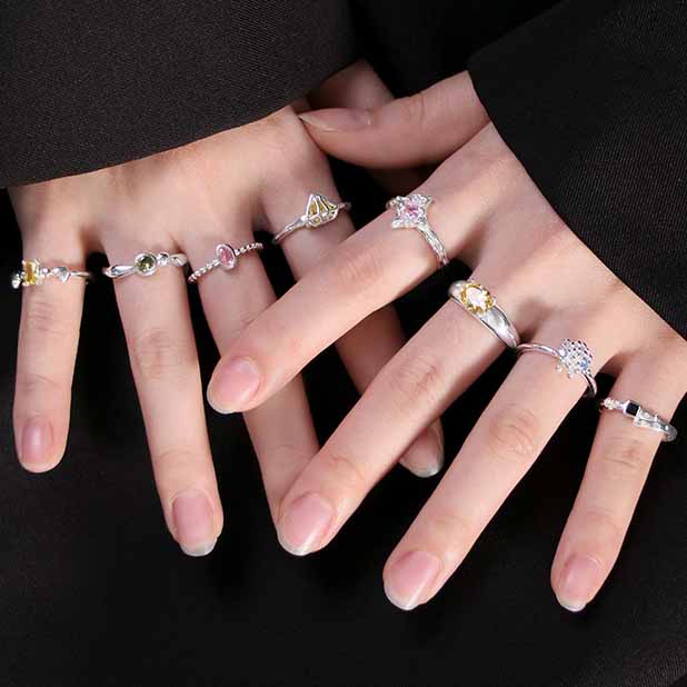Women Elegant Baguette CZ Heart by Heart 925 Sterling Silver Adjustable Ring