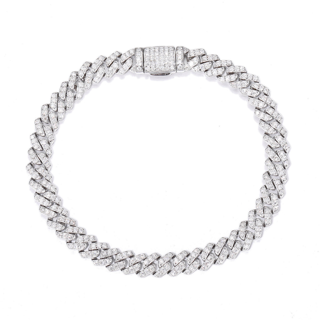 Pulsera de Plata de Ley 925 con Eslabón Cubano Geométrico de Moissanita