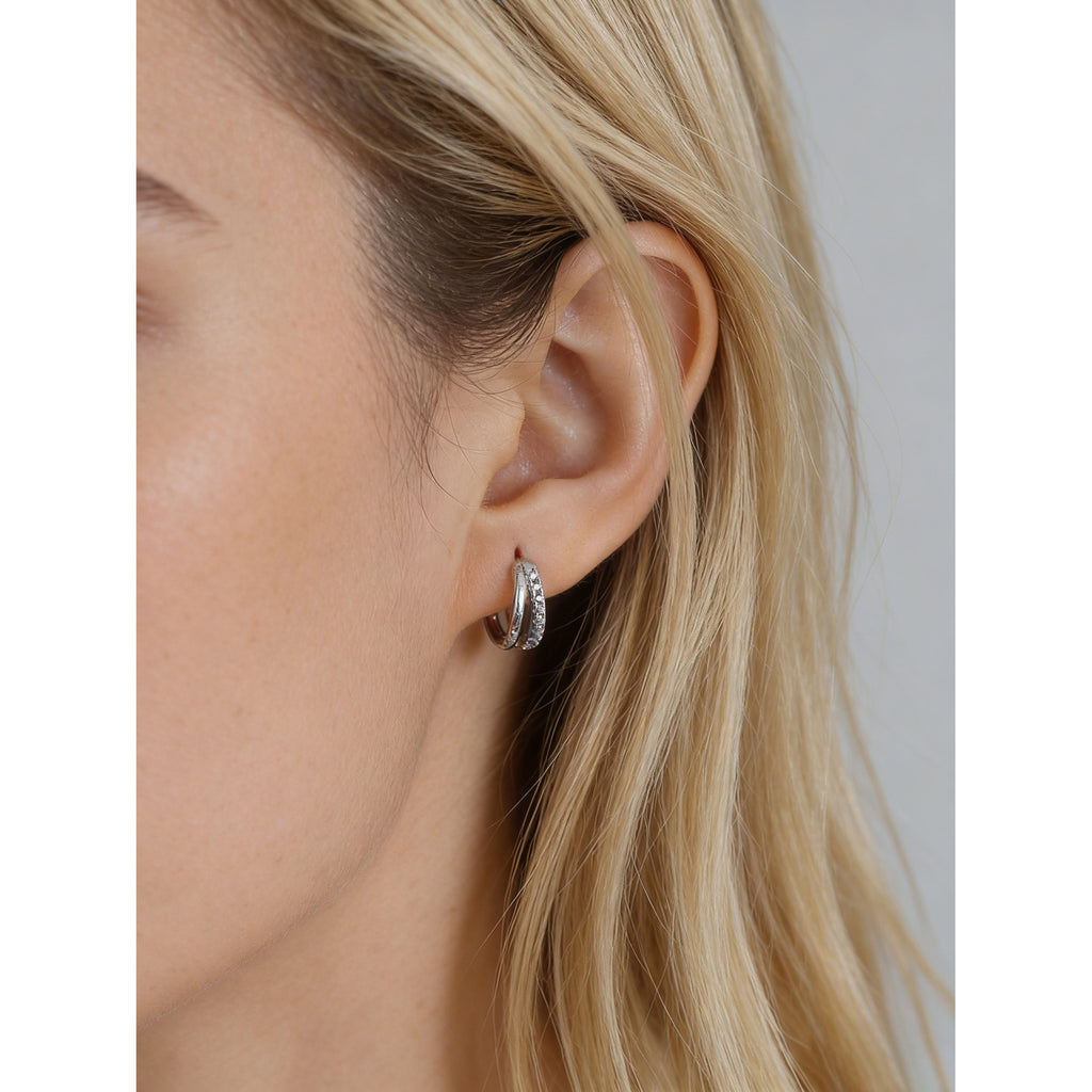 Aretes de Plata Esterlina 925 con Circonia Cúbica Geométrica de Doble Círculo, Lujo Asequible y Versátiles