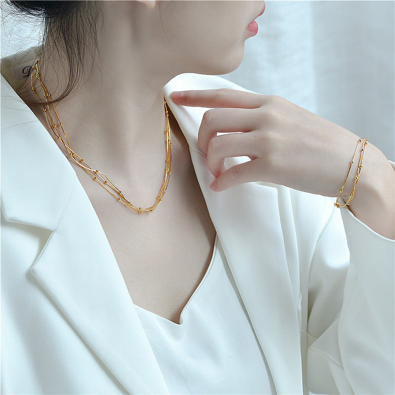 Three Layer Snake Chain Round Bead S925 Sterling Silver Necklace