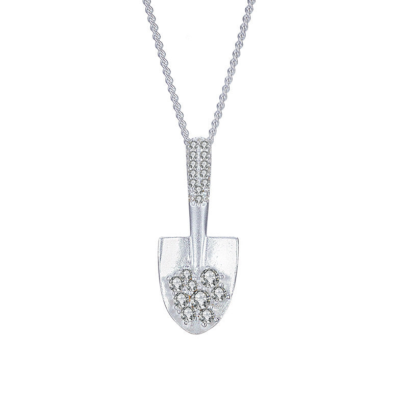 Shovel Pendant Cubic Zirconia 925 Sterling Silver Geometric Chain Necklace For Women Minimalist Light Luxury Clavicle Necklace Elegant Fashion Office Casual Party Gift Jewelry