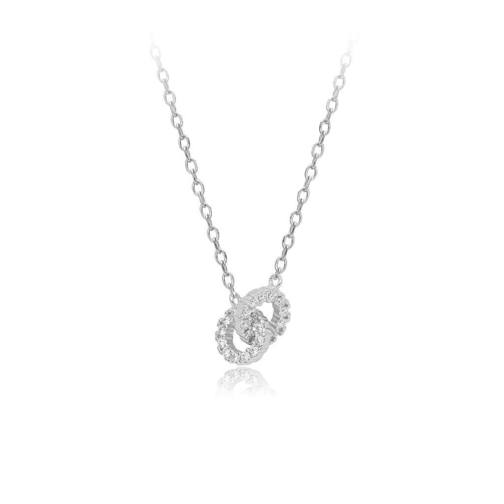 Geometric Double Interlocking Circle 18K Gold and Rhodium Plated  Cubic Zirconia 925 Sterling Silver Pendant Necklace