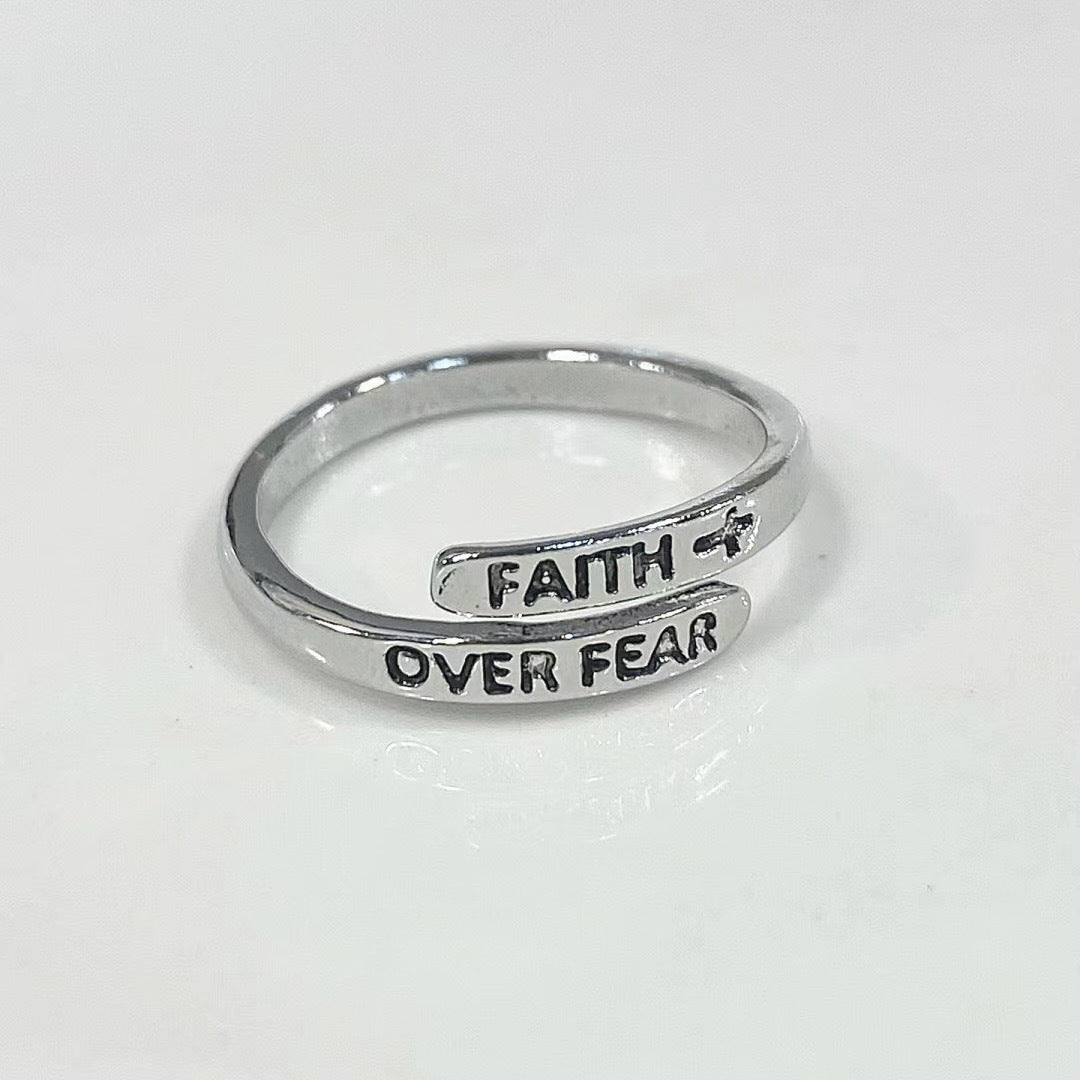 Anillo Religioso de Cruz de Fe de Plata Esterlina 925 Ajustable de Banda Abierta