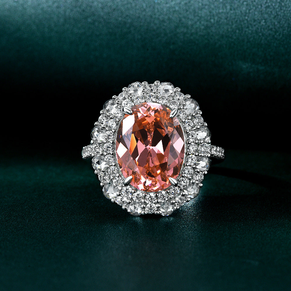 Trendy anillo de cóctel de plata de ley 925 con circonia ovalada rosa