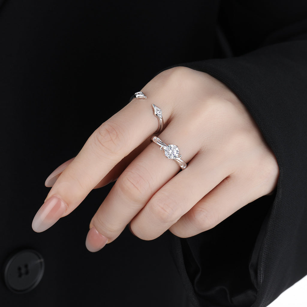 Minimalist Modern Elegant Fashion Clear Cubic Zirconia 925 Sterling Silver Adjustable Open Ring