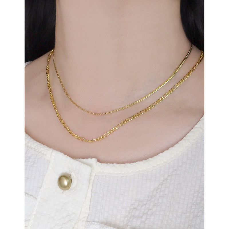 Collar de cadena Geométrica Figaro Trenzada de Metal Puro de Plata Esterlina 925