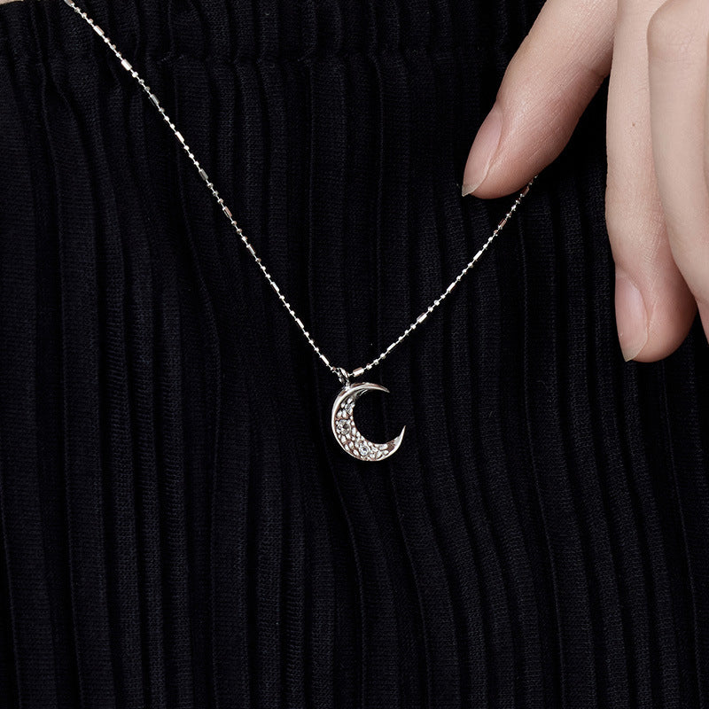 Elegant Crescent Moon Cubic Zirconia Pendant  Rhodium Plated 925 Sterling Silver Necklace