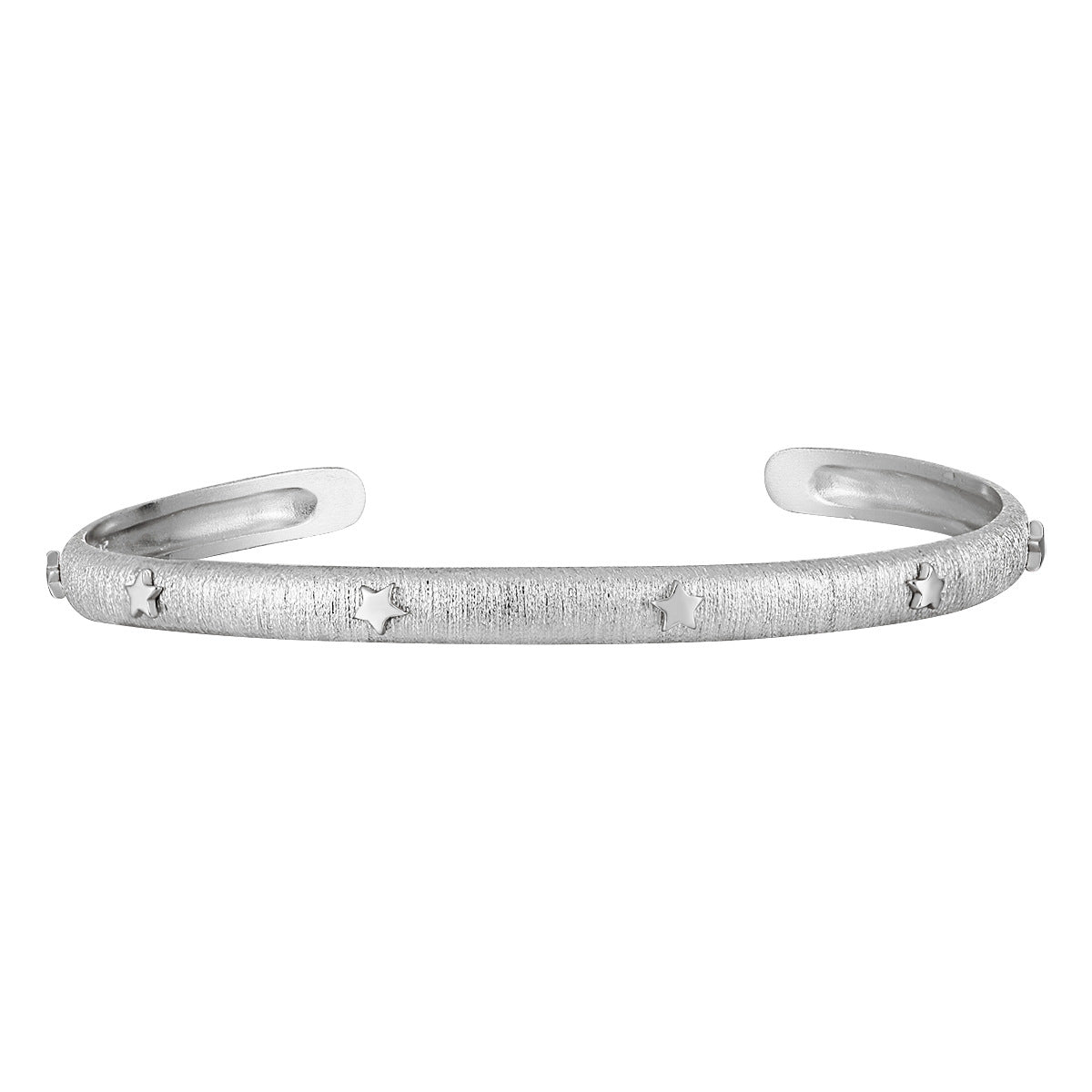 Matte Brushed Five-Pointed Star Design 925 Sterling Silver Geometric Adjustable Bangle Bracelet