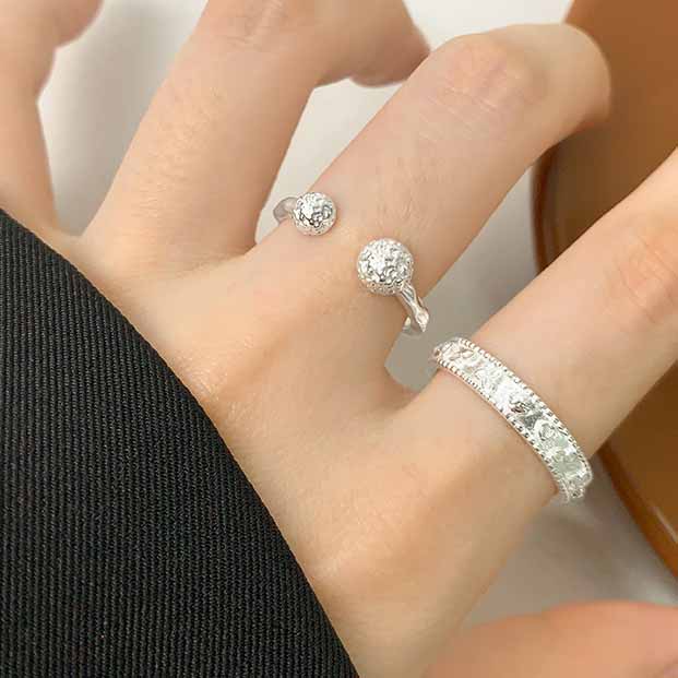Casual Double Irregular Balls 925 Sterling Silver Adjustable Ring