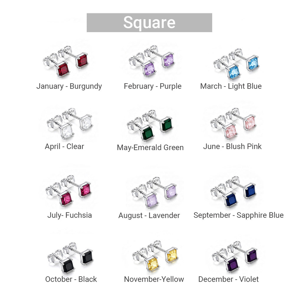 925 Sterling Silver Personalized Birthstone Earrings - Custom Women Dainty Multi Shape CZ Stud Earring