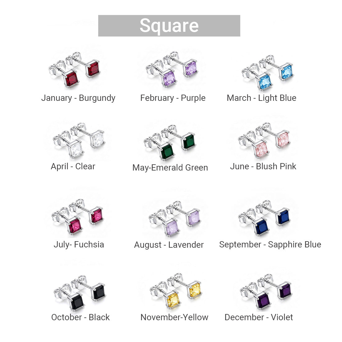 925 Sterling Silver Personalized Birthstone Earrings - Custom Women Dainty Multi Shape CZ Stud Earring