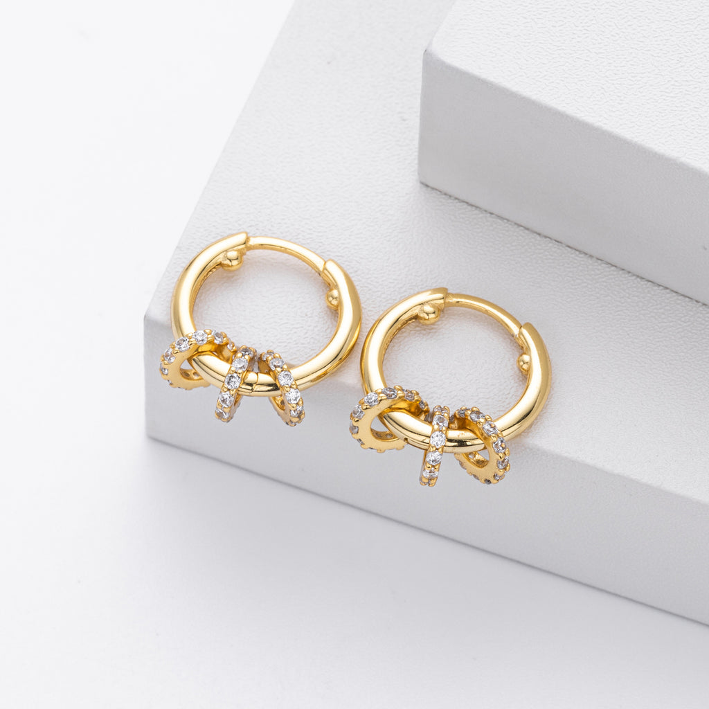 Modern Circle Design Elegant Geometric Cubic Zirconia Gold and Silver Tone 925 Sterling Silver Earrings