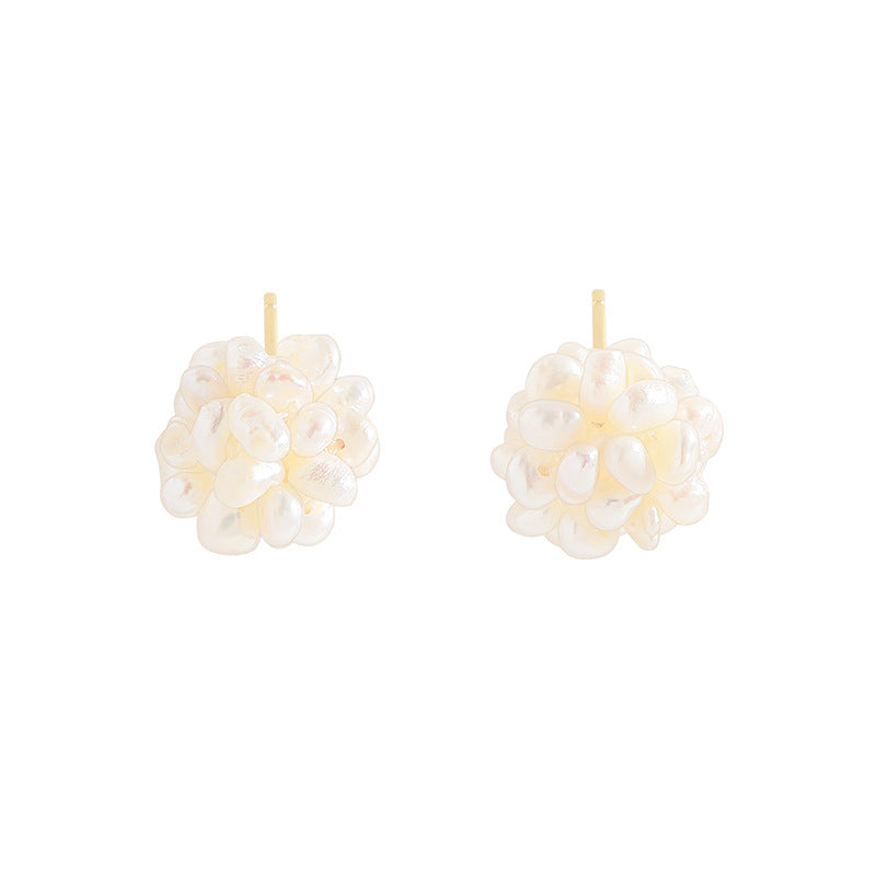 Beautiful Natural Pearls Fireworks Ball 925 Sterling Silver Stud Earrings