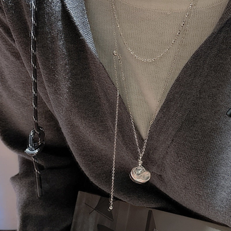 Minimalist Irregular Flask 925 Sterling Silver Pendant Long Sweater Chain Necklace