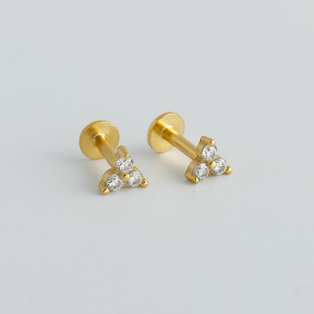 Geometric Triangle-Shaped Cubic Zirconia Flat Bottom 925 Sterling Silver Stud Earrings