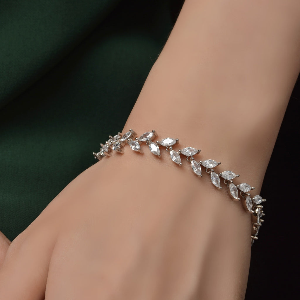 Pulsera de cadena de bolas con eslabones de enredadera elegante de plata S925 con circonia de corte marquesa