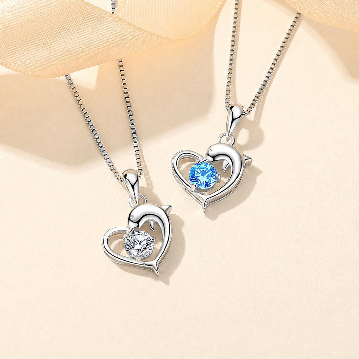 Dolphin Heart Shaped Zircon 925 Sterling Silver Pendant