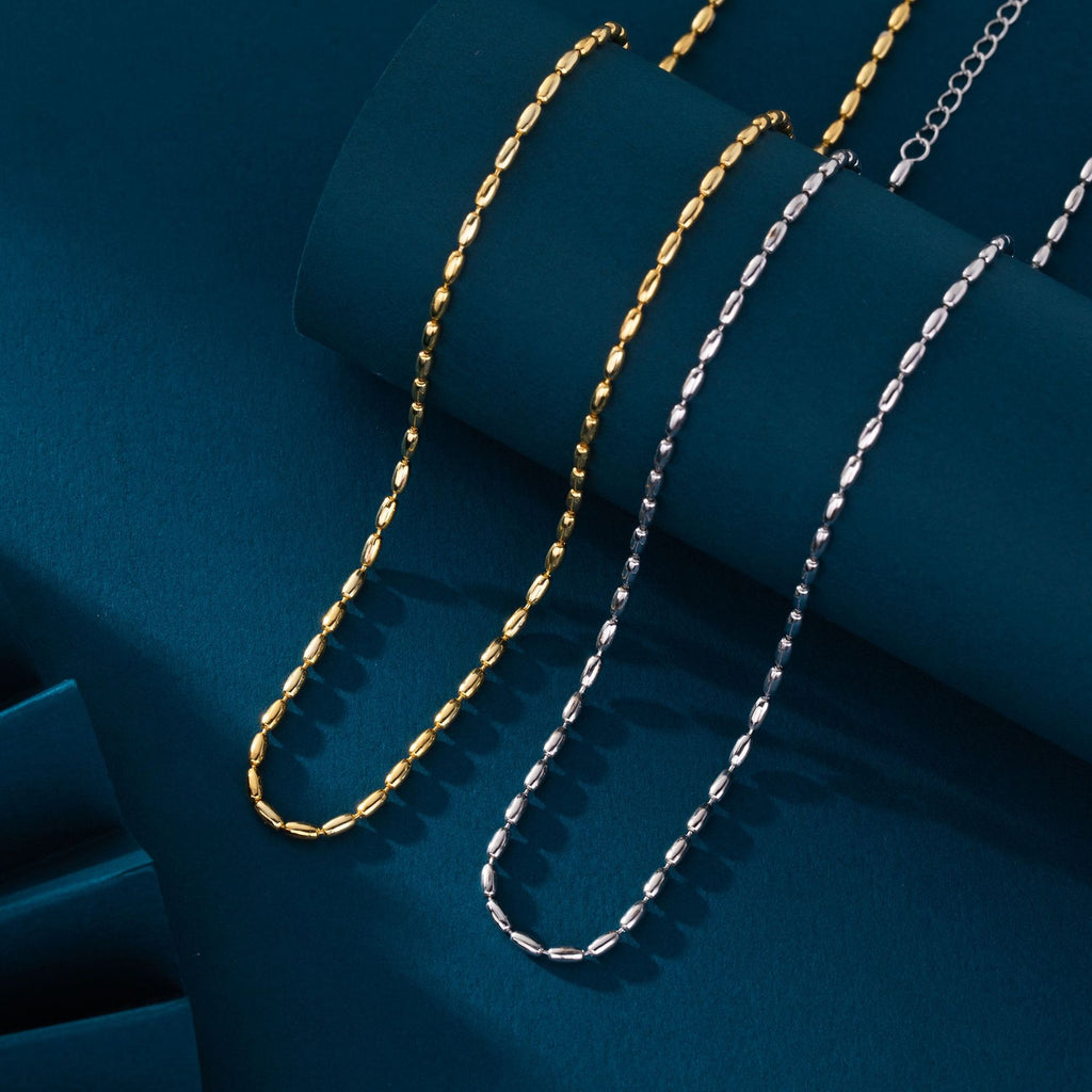 Elegant Minimalist Geometric  925 Sterling Silver Gold Plated Cubic Zirconia Design  Beaded Chain Necklace