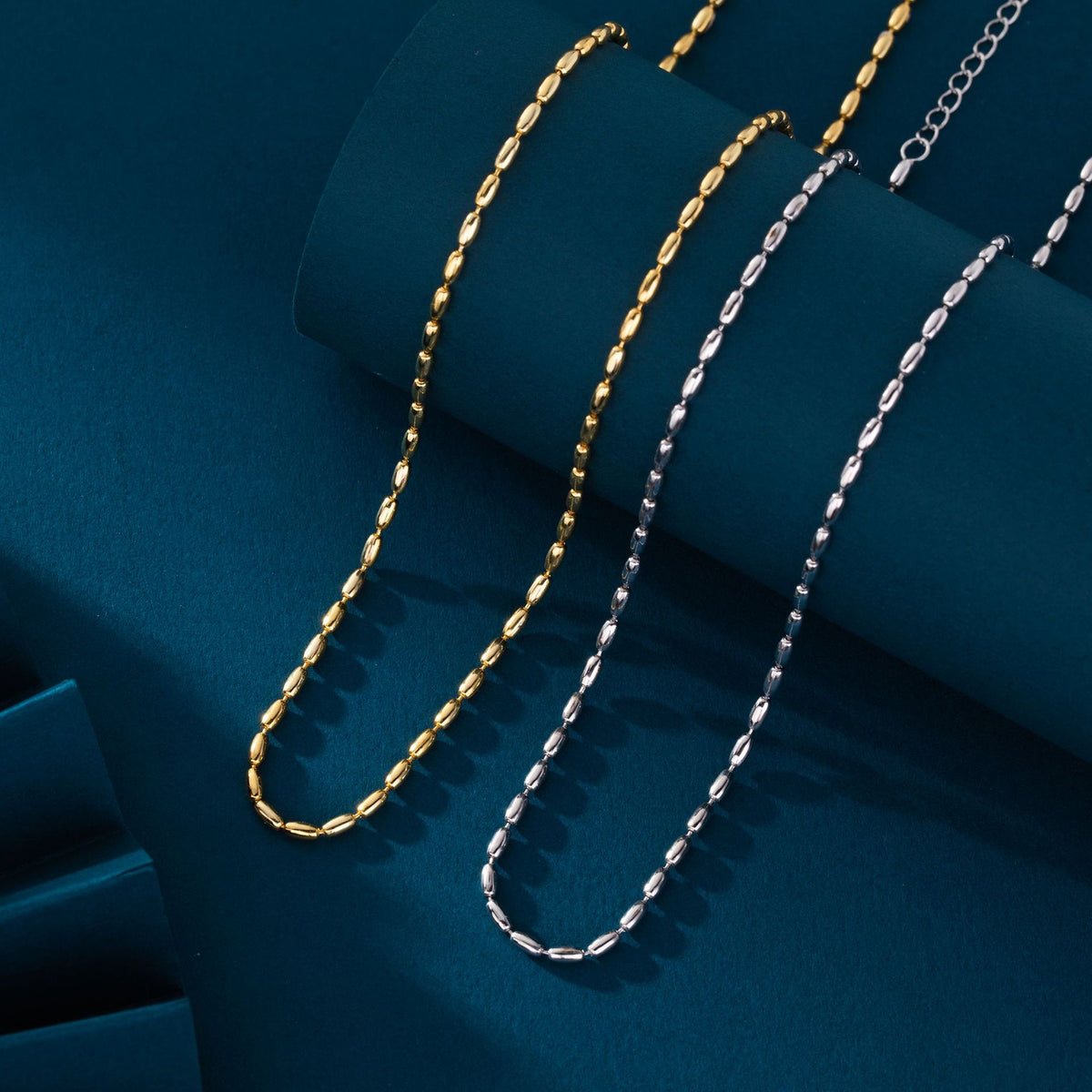 Elegant Minimalist Geometric  925 Sterling Silver Gold Plated Cubic Zirconia Design  Beaded Chain Necklace