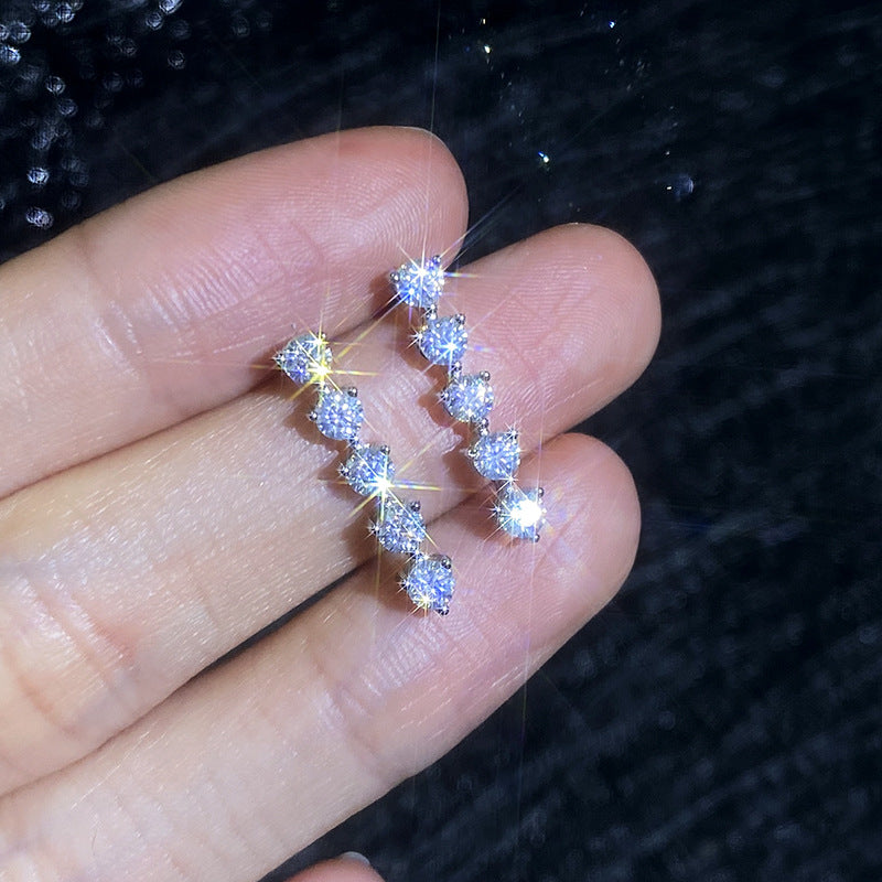 Elegant Long Tassel Moissanite 925 Sterling Silver  Stud Earrings