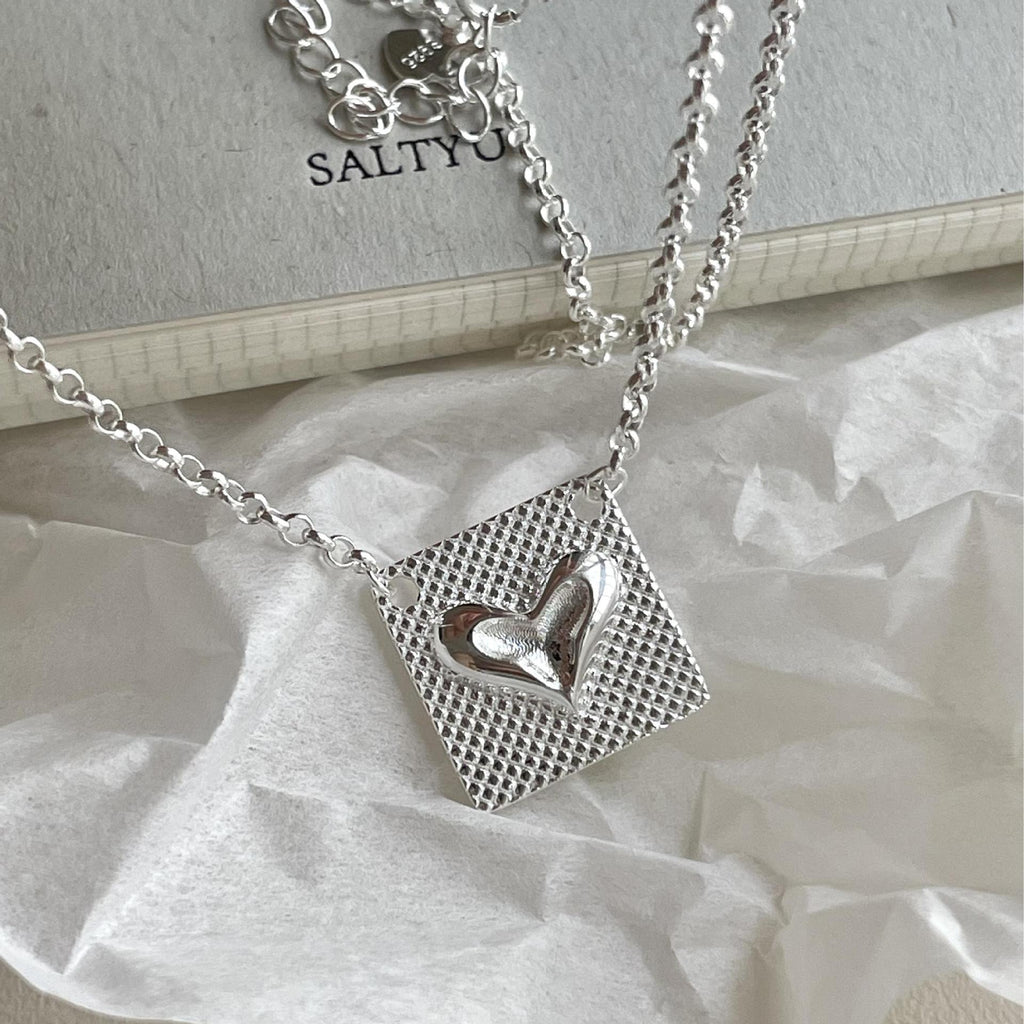 Vintage Square Heart 925 Sterling Silver Necklace