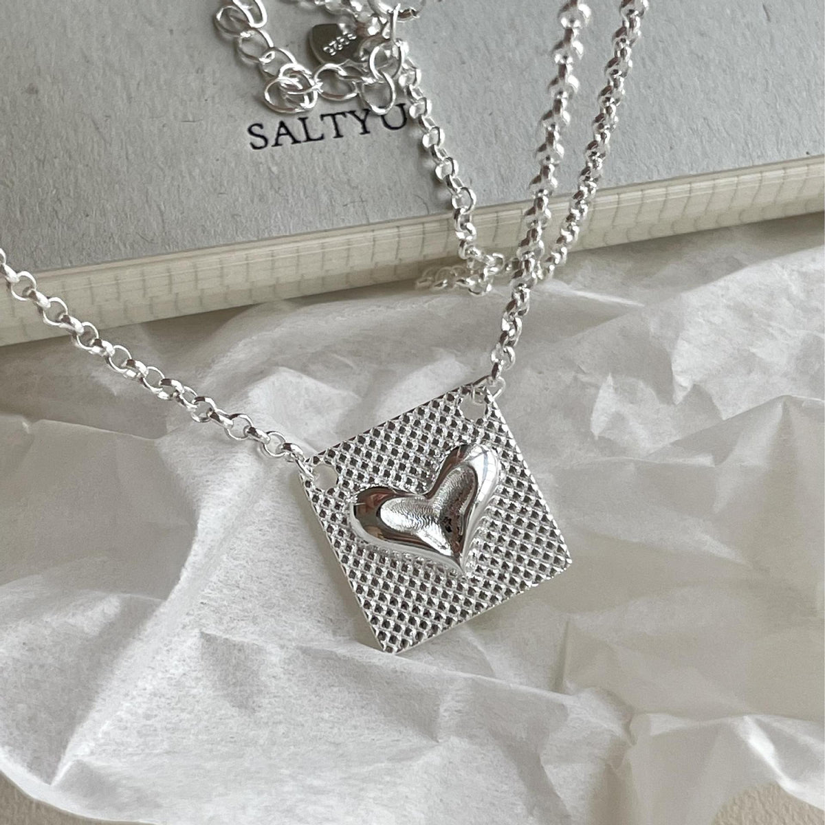 Vintage Square Heart 925 Sterling Silver Necklace