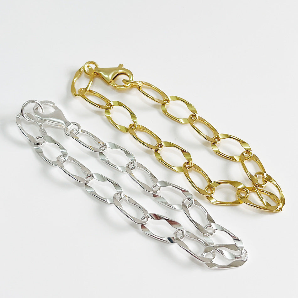 Modern Women Hollow Curb Chain 925 Sterling Silver Bracelet