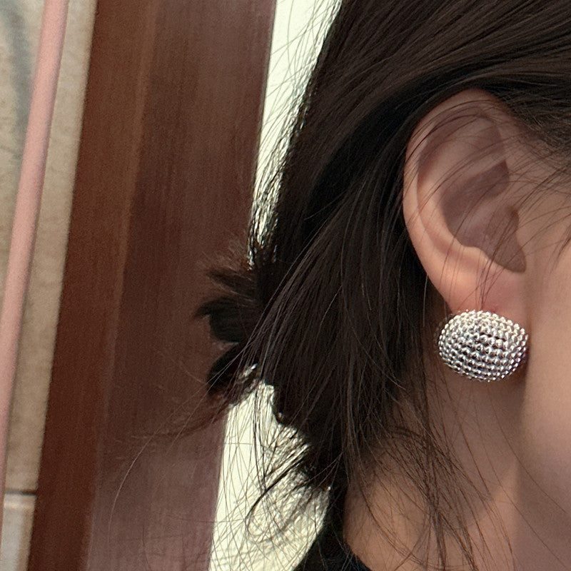 Party Hollow Beads Bag 925 Sterling Silver Stud Earrings