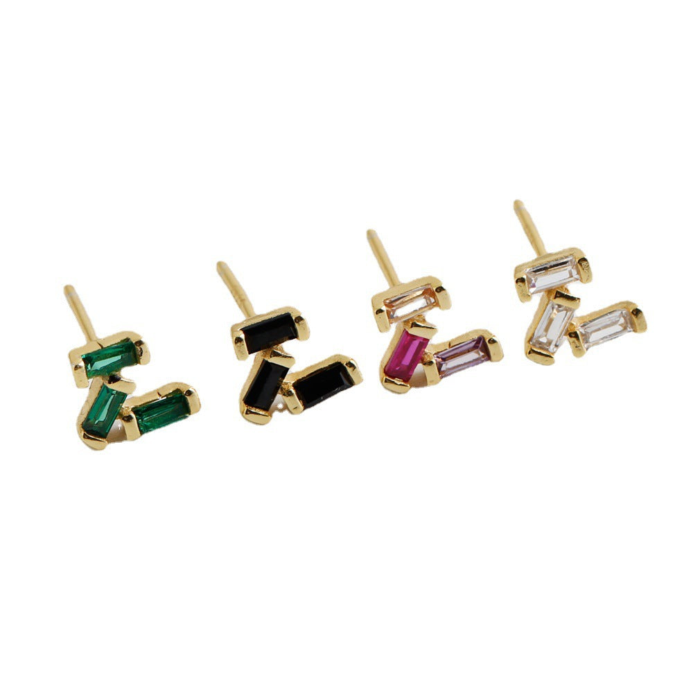 Rectangular Geometric Multicolor Zirconia Fashion 925 Silver Stud Earrings