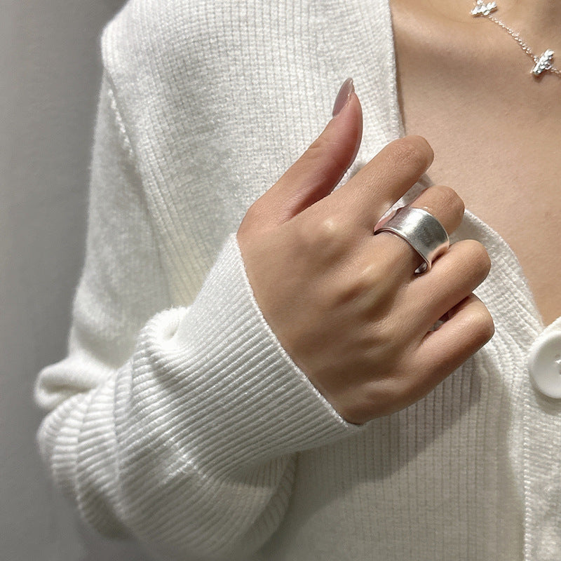 Wide Band Irregular Wave  Silver Color Solid 925 Sterling Silver Adjustable Open Ring