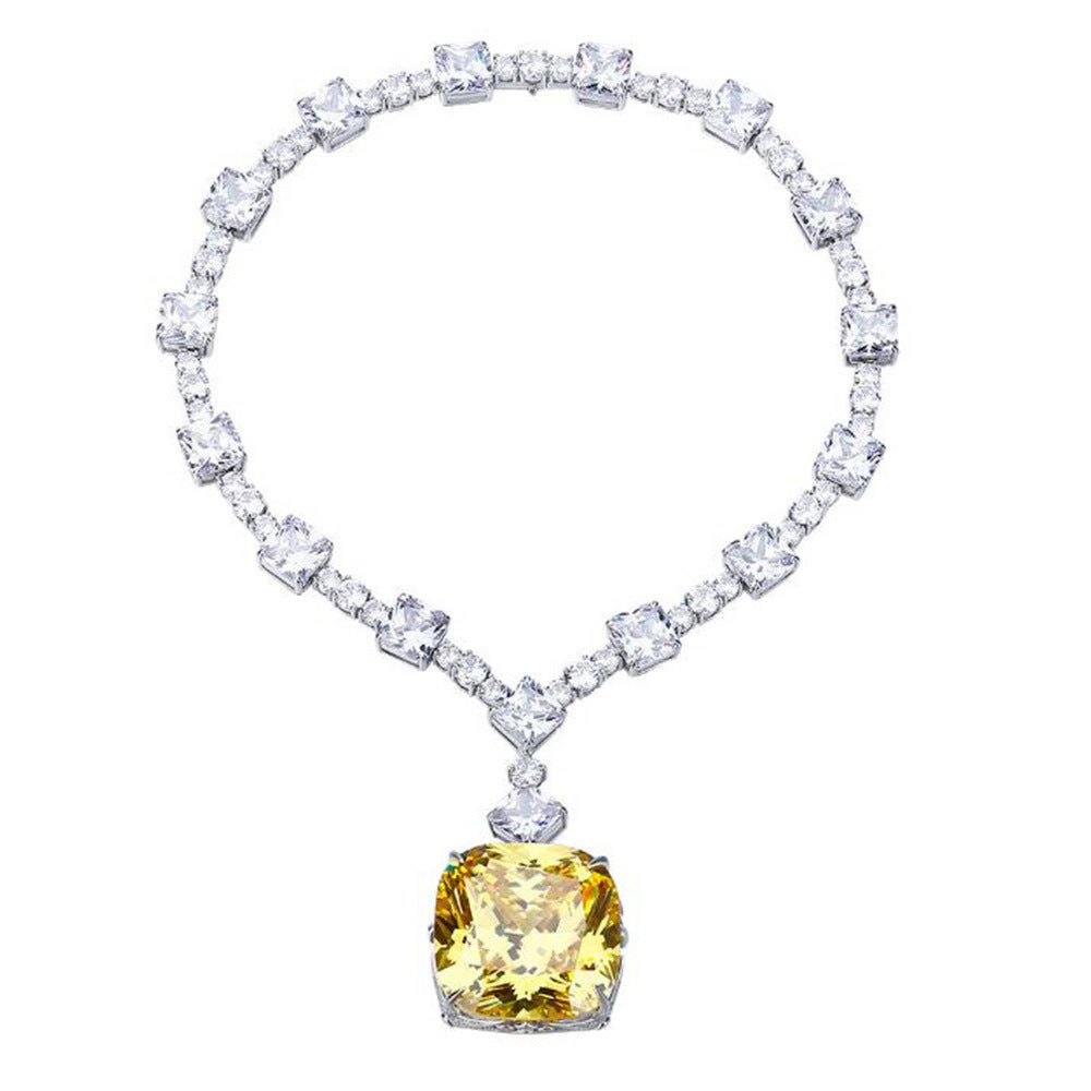 Collar de Plata Esterlina S925 con Cadena de Tenis y Zirconia Amarilla Corte Cojín, Colgante Cuadrado Sobredimensionado de 30 mm