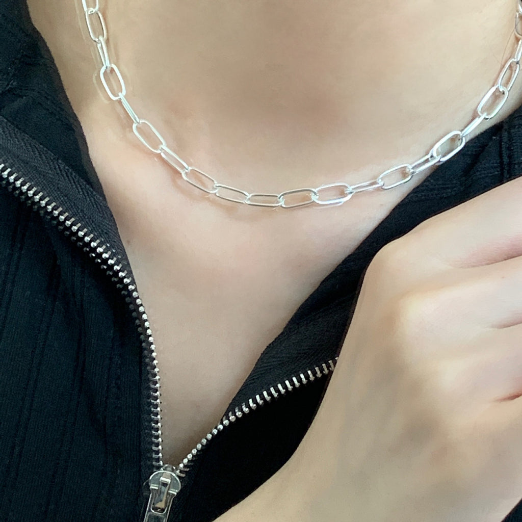 Modern Simple Hollow Curb Chain 925 Sterling Silver Necklace
