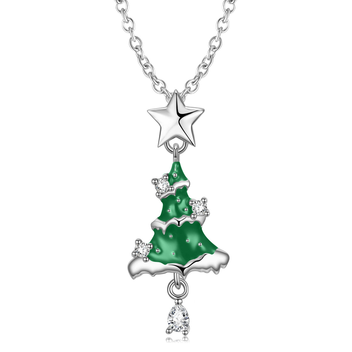 Festive Christmas Tree Enamel Fashion Holiday Gift Pendant Jewelry S925 Sterling Silver Pendant Necklace