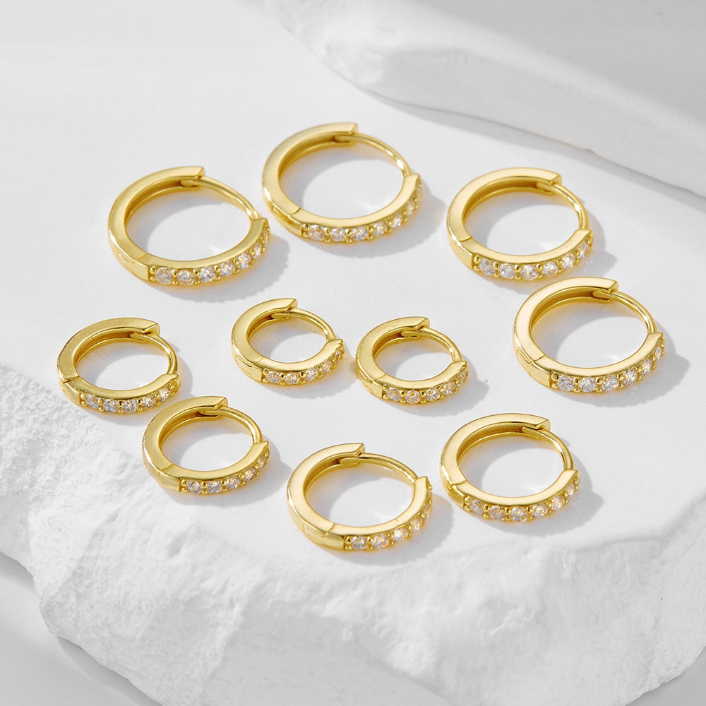 Cubic Zirconia Geometric Round Hoop Huggie Earrings 925 Sterling Silver  Earrings