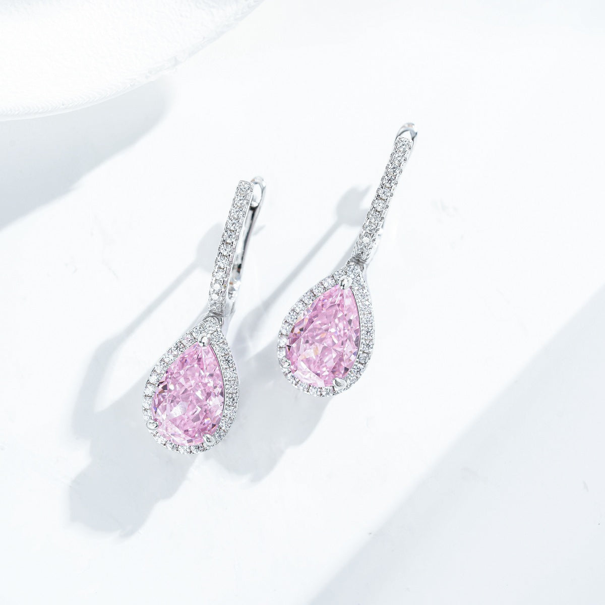 Elegant Waterdrop Shape Cubic Zirconia 925 Sterling Silver Drop Earrings for Women in Pink and Yellow Gem Colors with High-Quality Electroplating for Fashionable and Luxurious Look
