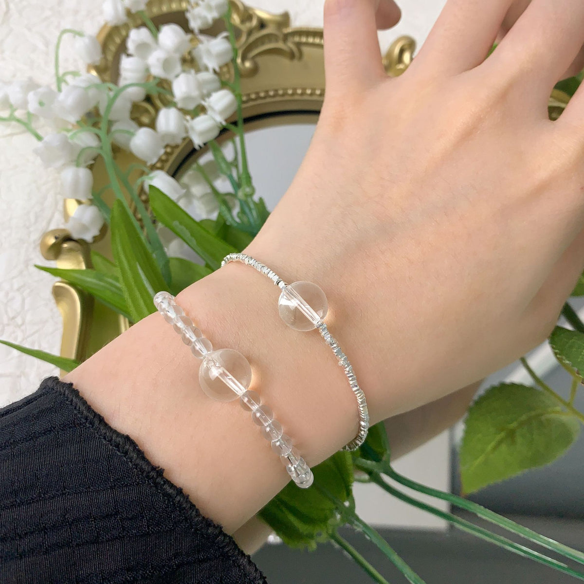 Simple Natural Transparent Crystal Broken 925 Sterling Silver Bracelet