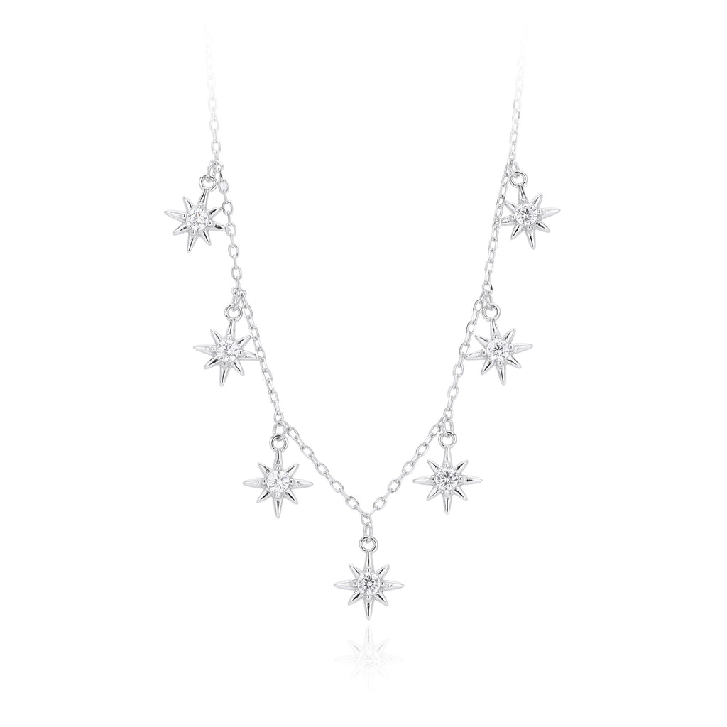 Elegant Women Adjustable Chain Star Design Cubic Zirconia 925 Sterling Silver Necklace