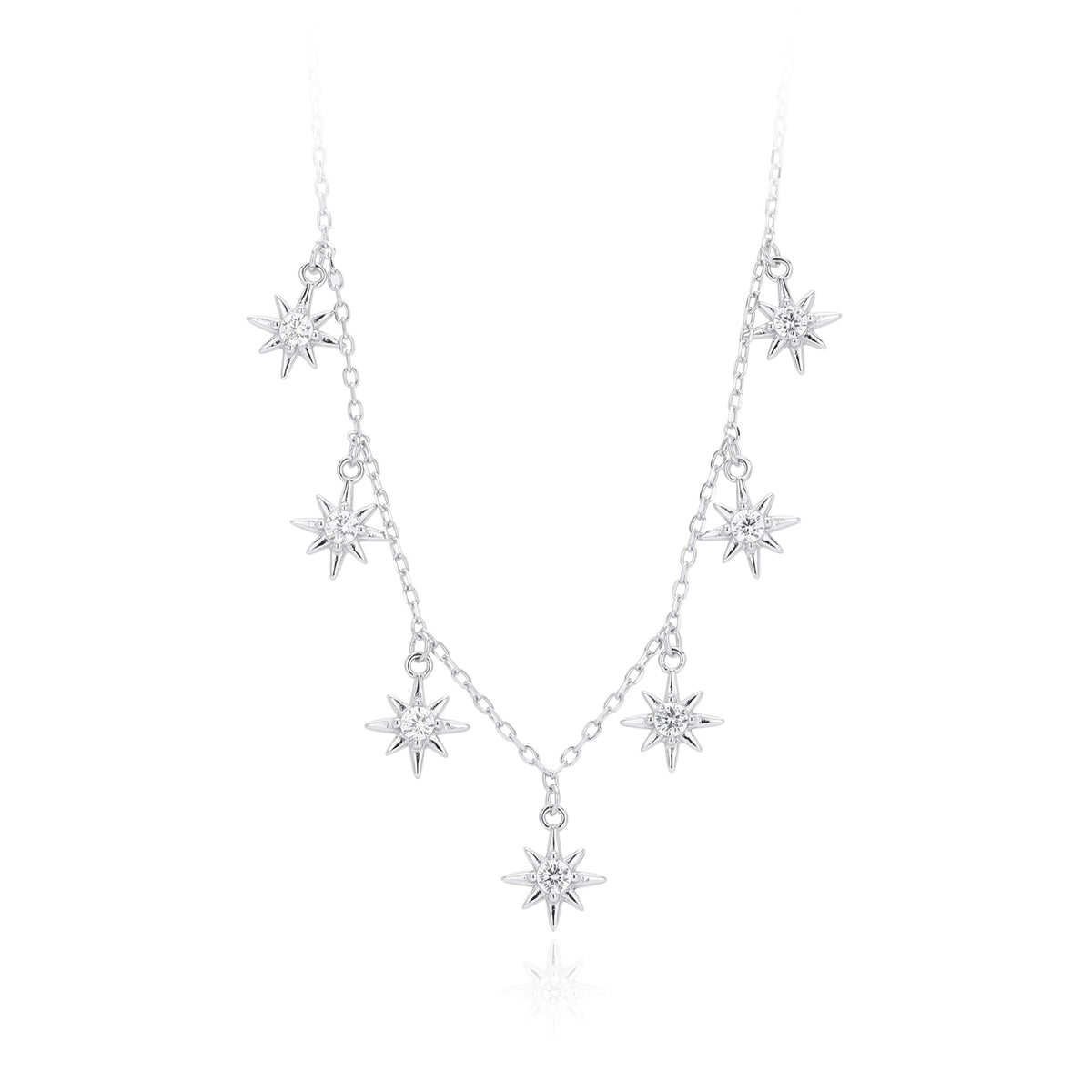 Elegant Women Adjustable Chain Star Design Cubic Zirconia 925 Sterling Silver Necklace