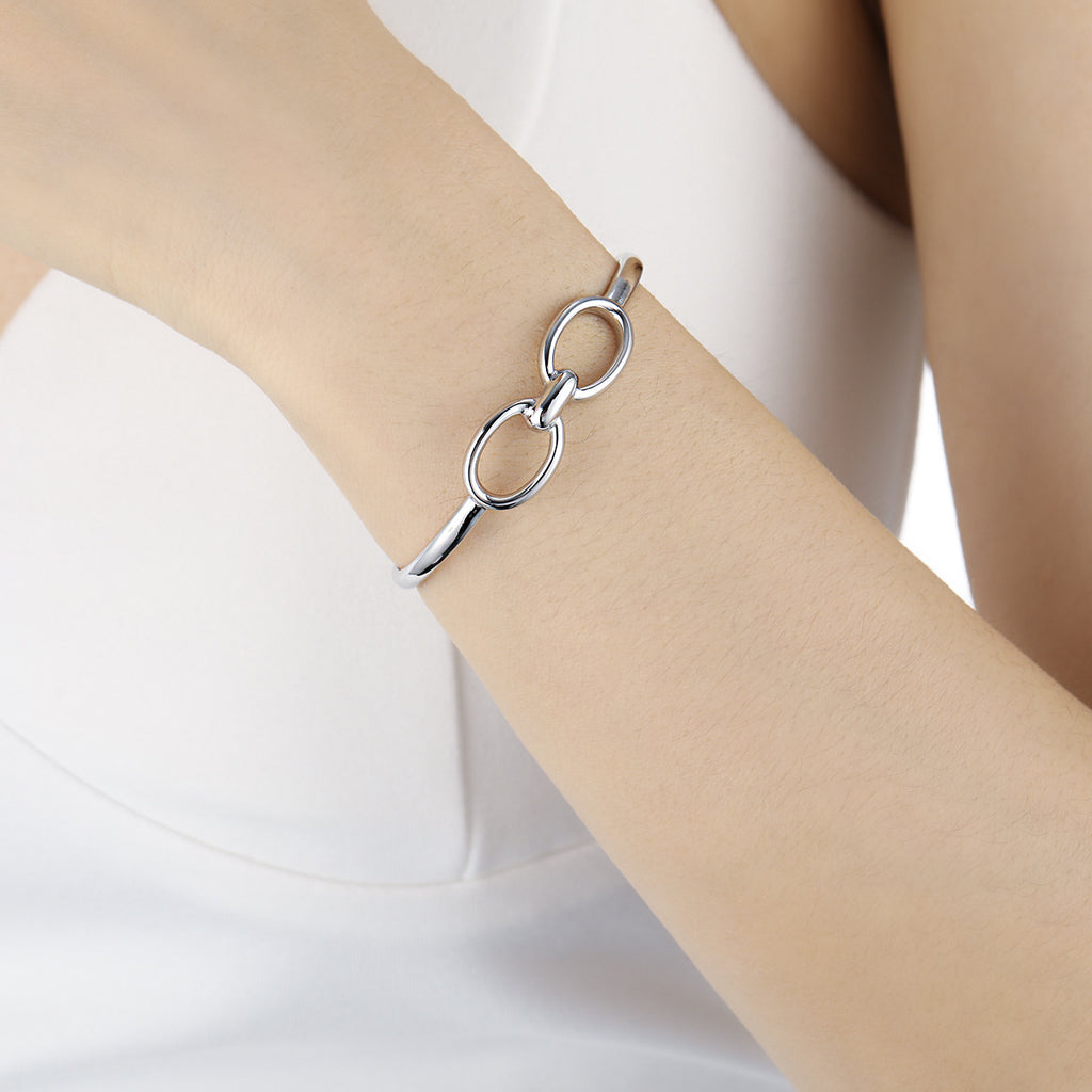 Modern Minimalist Geometric Style Silver Double Circle Hollow Design 925 Sterling Silver Open Bangle Bracelet