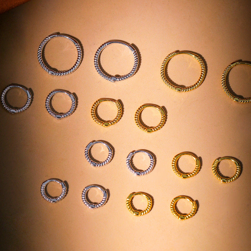Simple Minimalism Twisted Circle 925 Sterling Silver Hoop Earrings