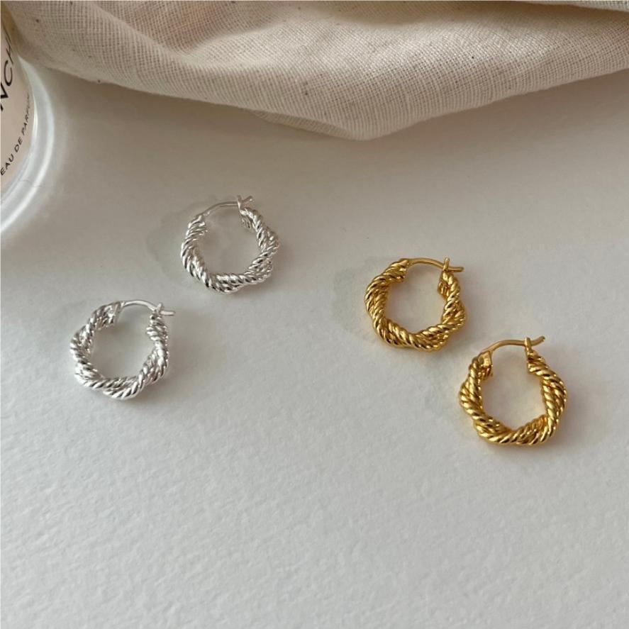 Elegant Twisted Rope Design 925 Sterling Silver Gold Plated Earrings for Women Fashion Geometric Korean Style Jewelry 2026 New Release Party Gift