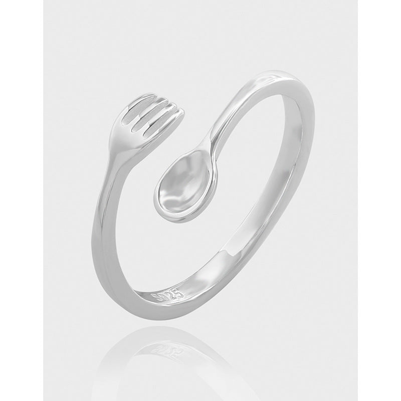 Unique Fork and Spoon Design Adjustable Pure 925 Sterling Silver Open Ring