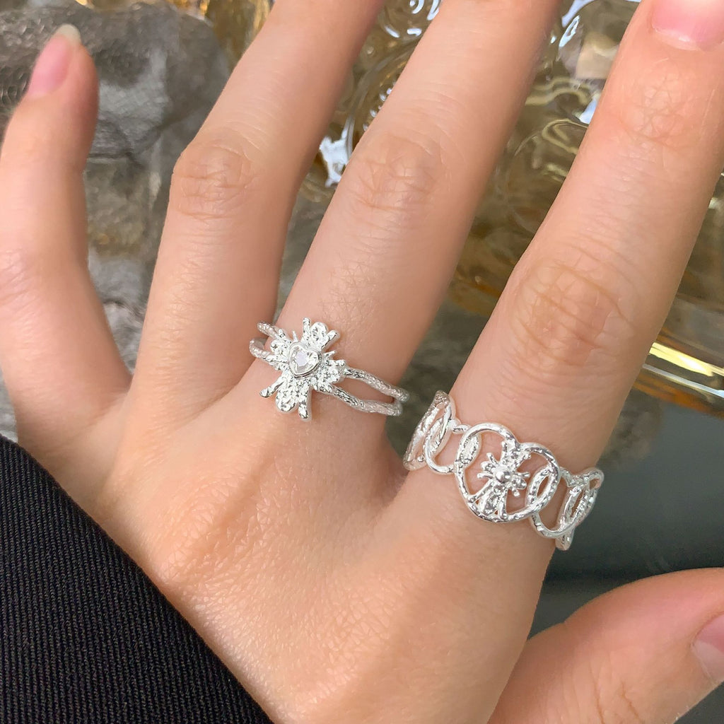 Elegant Hollow Crown Heart By Heart 925 Sterling Silver Adjustable Ring