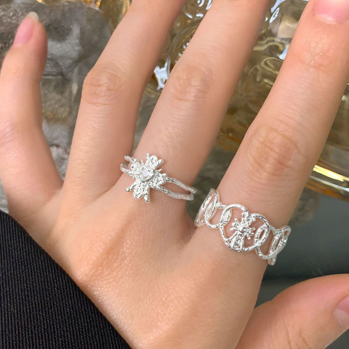 Elegant Hollow Crown Heart By Heart 925 Sterling Silver Adjustable Ring