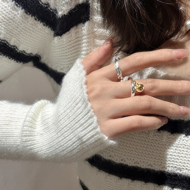Adjustable Geometric Water Drop Design Round Ball Charm 925 Sterling Silver Fashion Ring